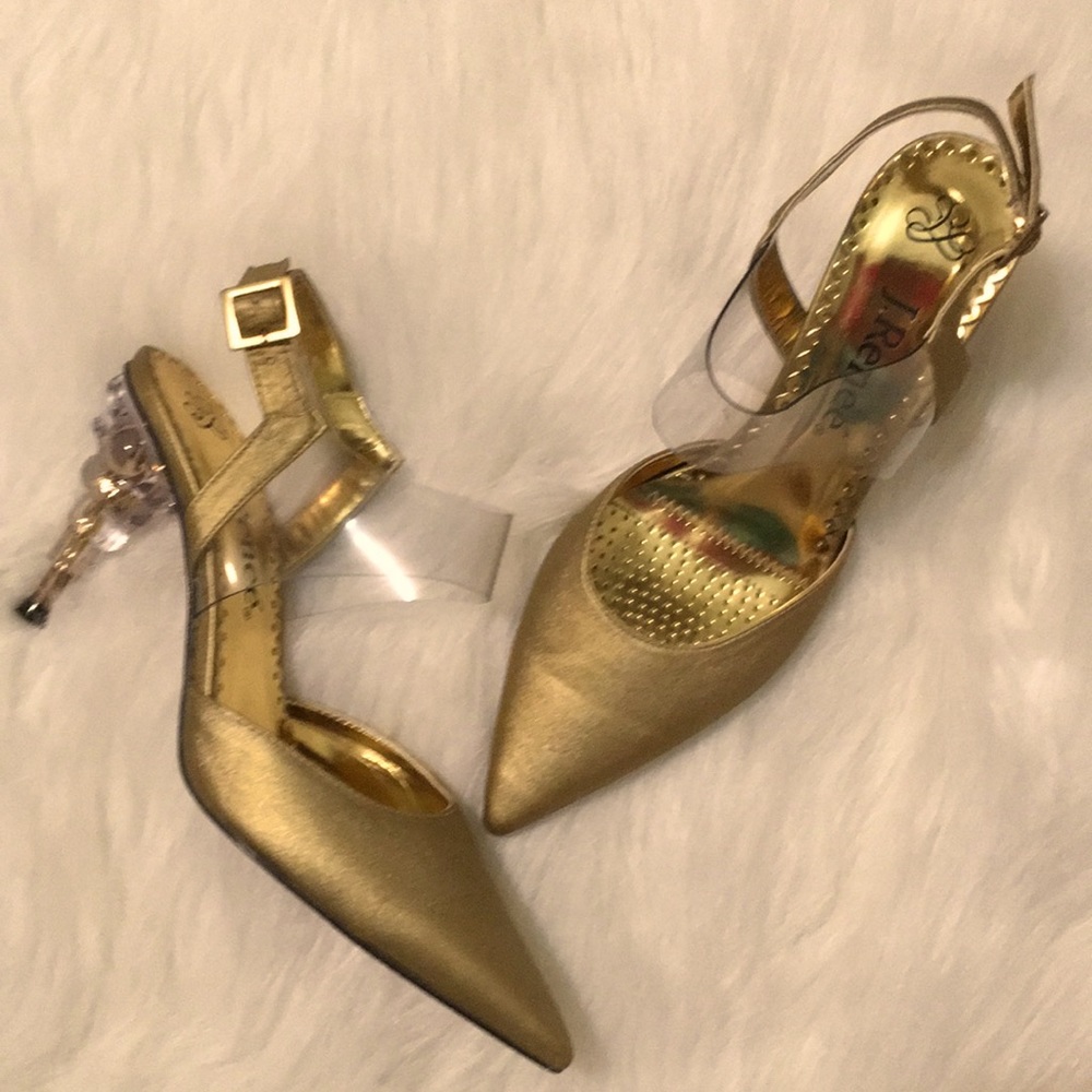 J Renee Fiona gold clear heels 6 1/2 slingback